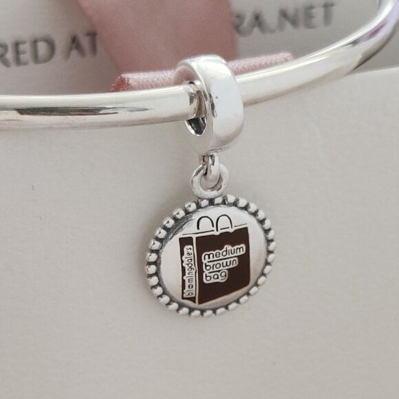 Pandora Medium Brown Bag Exclusive Dangle Charm S925 Silver Pendant with box - Picture 5 of 7